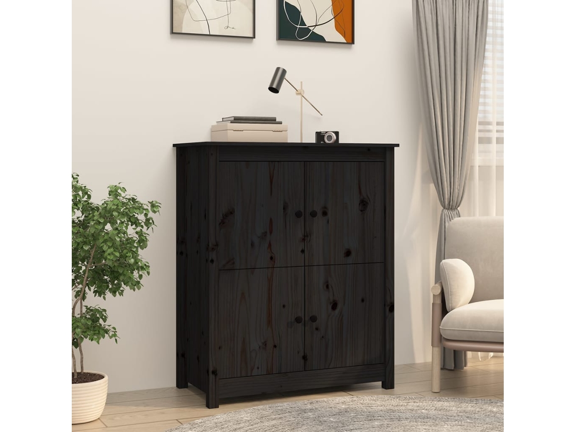 Aparador De Madera Maciza De Pino Negro 83x41,5x100 Cm