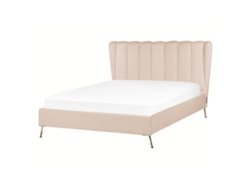 Cama con somier BELIANI Miribel de Terciopelo Beige 167x218x112