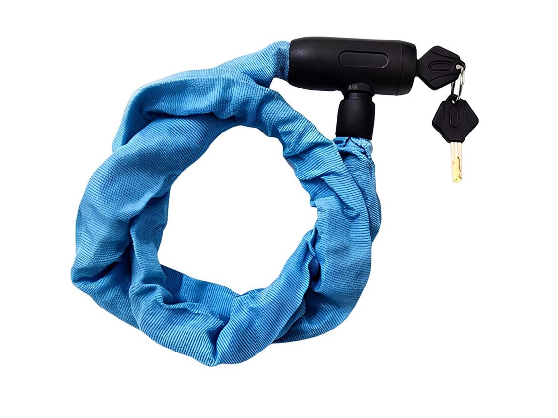 Cable antirrobo reforzado 120cm con cabezal metálico para bicicleta y moto, color azul AVIZAR