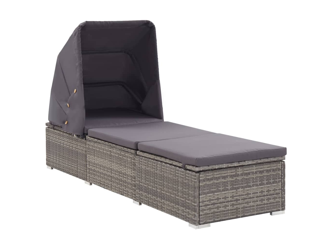 Tumbona Mueble para patio Asiento de jardín con toldo y cojín ratán sintético gris