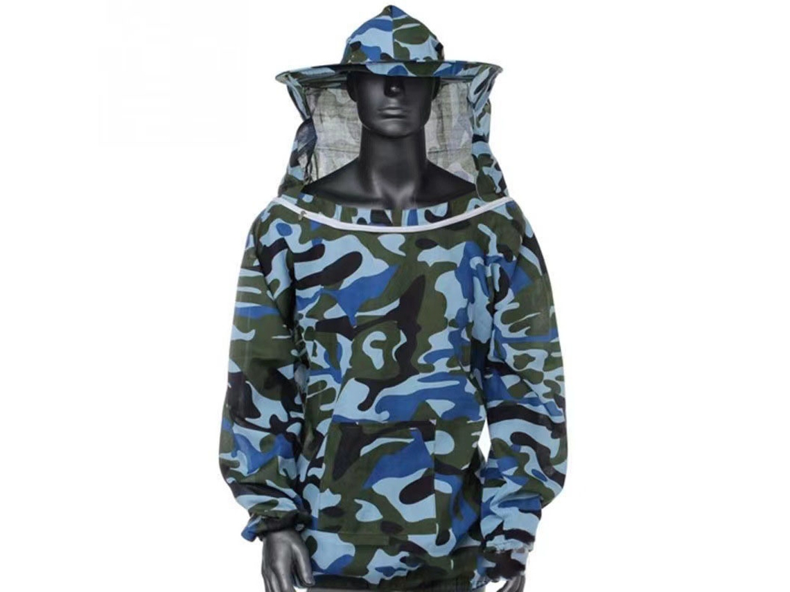 Chaqueta de apicultura ultraligera de máxima protección con capucha de velo para apicultores profesionales y principiantes, color azul océano.