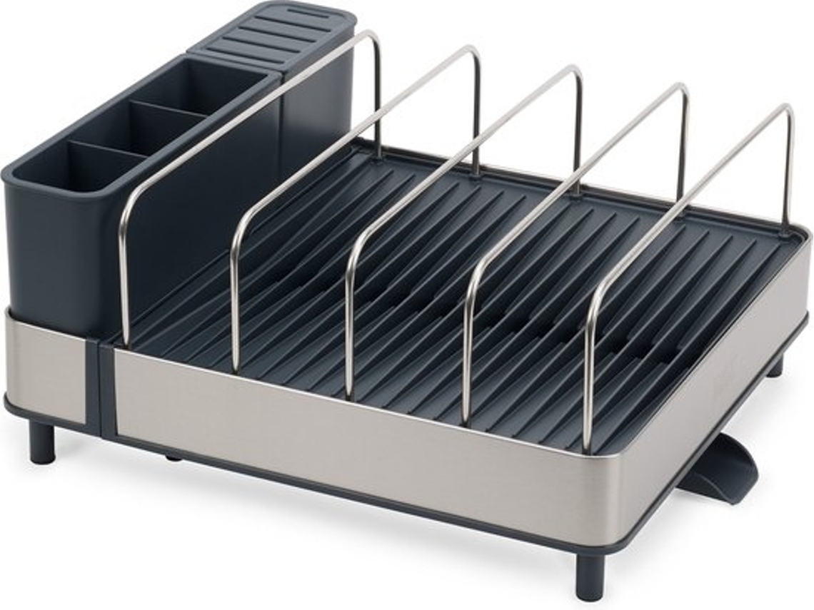 Escurridor de platos expandible Extend™ Max Joseph Joseph de acero inoxidable, alta capacidad, canal de drenaje extraíble, color gris