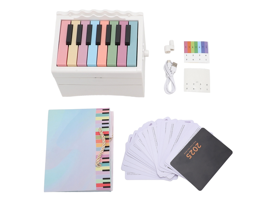 Calendário De Piano 2025 Tocável 15 Teclas 27 Cartões 52 Partituras Carregável Usb Mesa Pequena