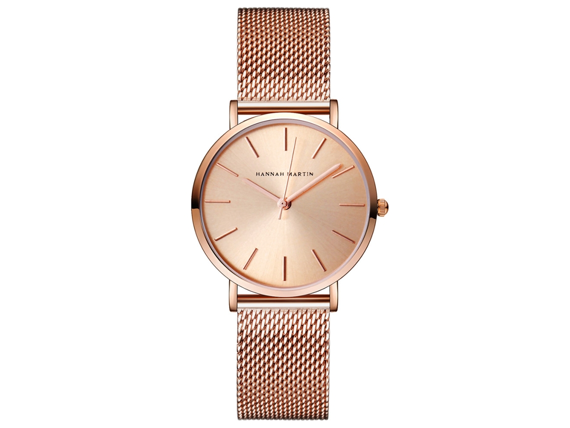 Reloj De Pulsera De Cuarzo Sencillo Para Mujer Con Brazalete De Malla Fina, Oro Rosa.