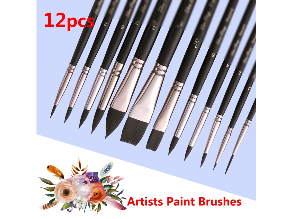 12 Pinceles Profesionales De Nailon Y Madera Para Acrílico, Acuarela, Óleo Y Gouache. Regalo Ideal Para Manualidades.