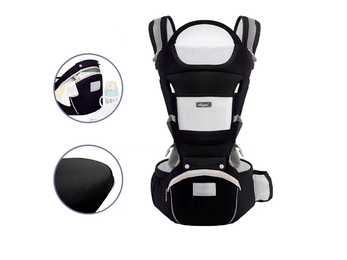 Portabebés ergonómico con asiento de cadera para bebés de 0 a 36 meses, negro Digitallab