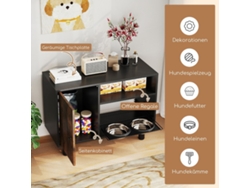 Armario para mascotas, 2 cuencos de acero inoxidable, altura ajustable, marrón | B2X | B2X