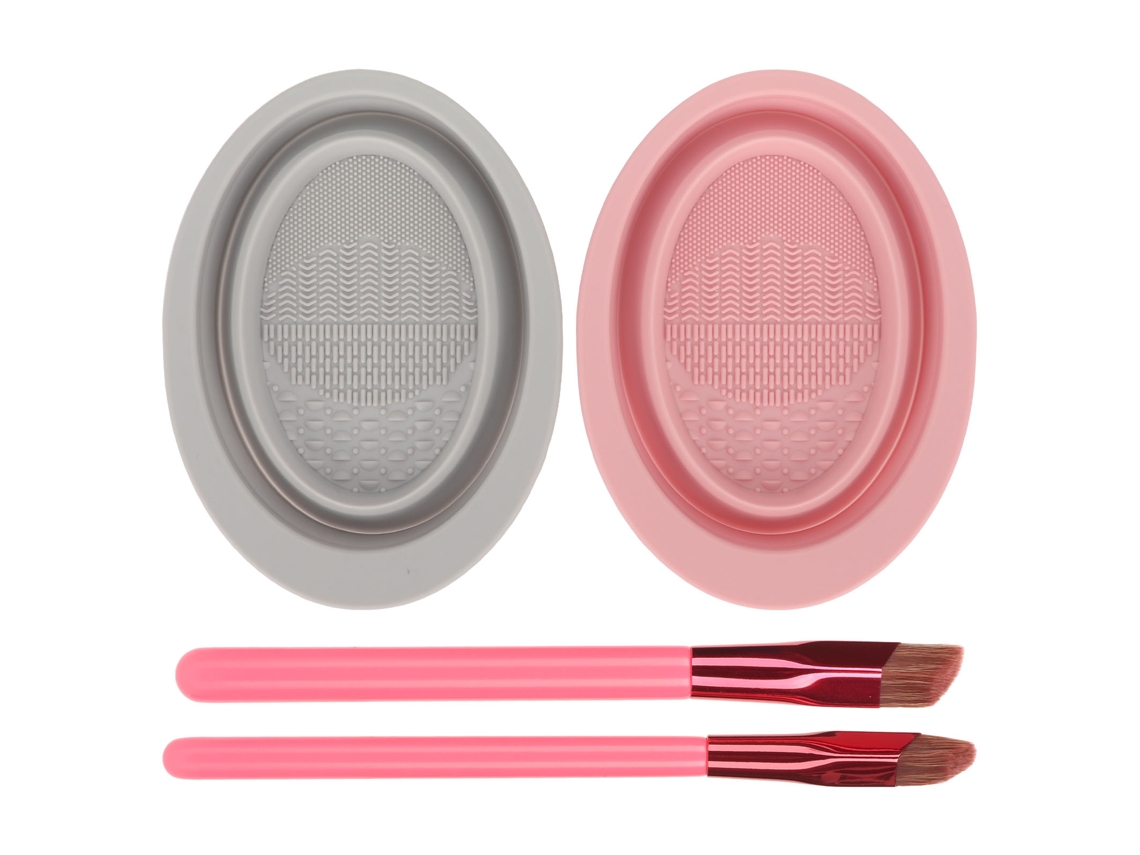 Juego De 4 Pinceles Angulares Para Cejas Con Recipiente De Limpieza De Silicona Y Tapete.