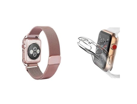 Kit de Pulsera Pulsera Milanese Loop Cierre Magnético Cubierta 360° Protección Contra Impactos Apple Watch Serie 3 42mm ATYULNM Rosa