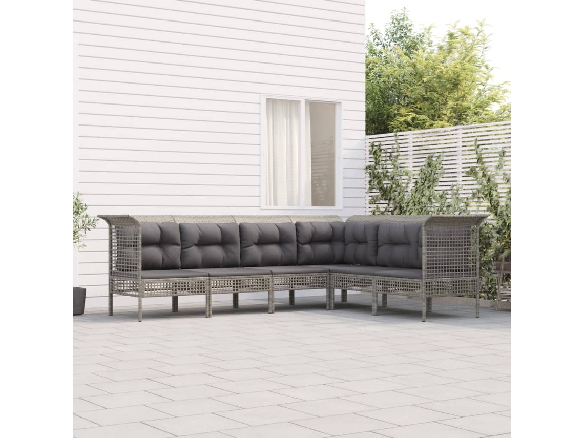 Conjunto de jardín de 6 piezas con cojines, ratán gris, DKD Home Decor