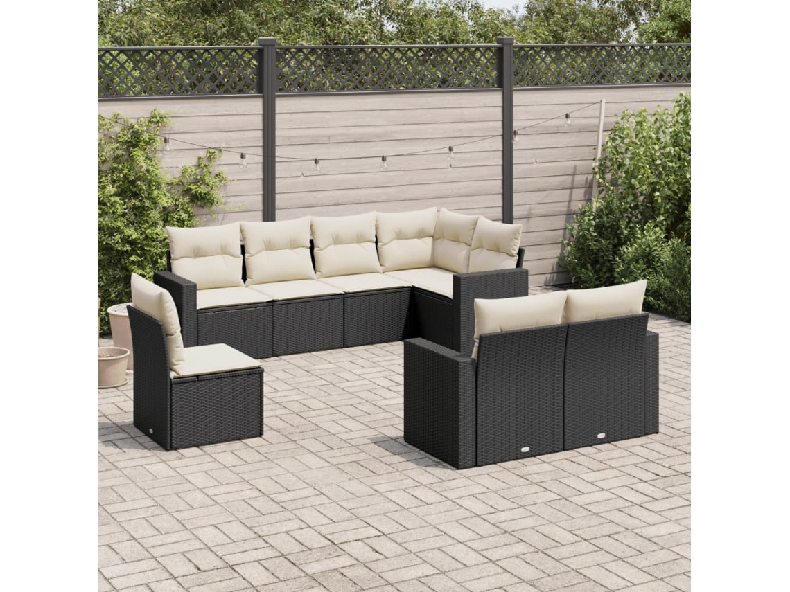 Conjunto de sofá de jardín con cojines de mimbre negro PE Dkd Home Decor
