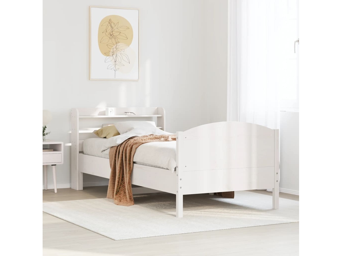 Estructura De Cama Sin Colchón Madera Maciza Blanca 75x190 Cm