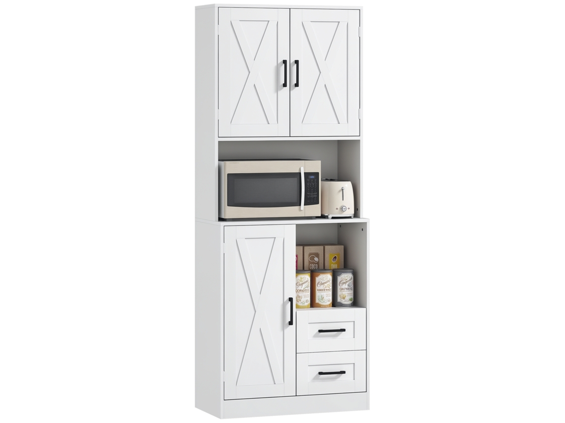 Armário de Cozinha com Portas, Compartimentos Abertos, Gavetas e Prateleiras Ajustáveis, 70x40x180 Cm, Branco ZENCORE SERVICES
