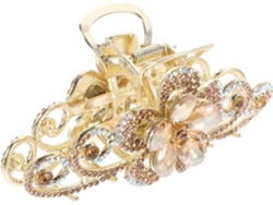 Presilha De Cabelo Grande Em Liga Metálica Dourada Com Strass.