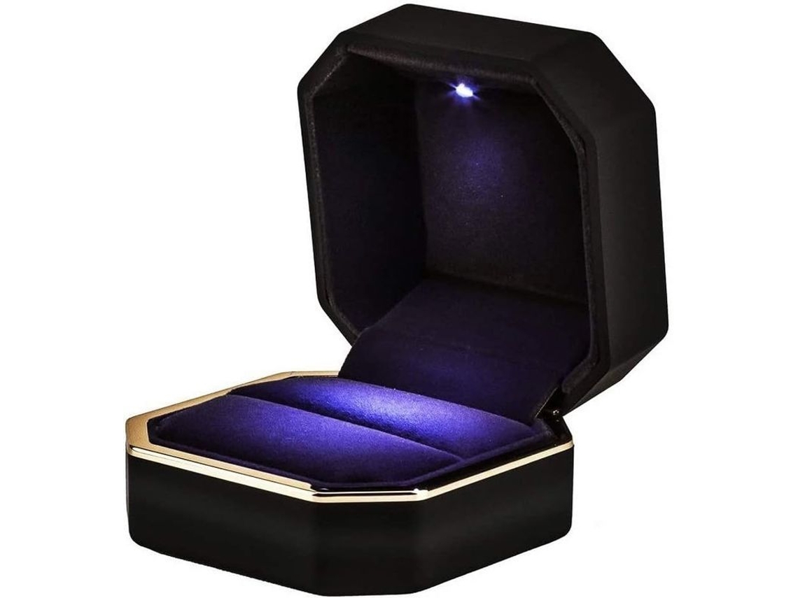 Nueva Caja Para Anillos 2025 Con Luz Led Cuadrada Negra Para Bodas Y Compromisos.