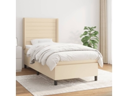 Cama Box Spring Con Colchón Tela Color Crema 90x200 Cm