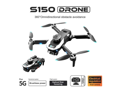 Dron sin escobillas S150 con cámara dual 4K Evitación de obstáculos de 360 (2 baterías - Duración de la batería: 18 min - Negro)