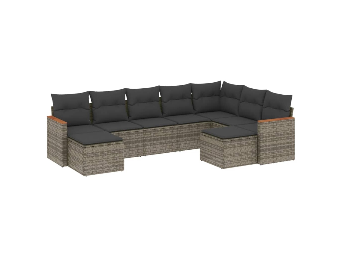 Maison Exclusive - Set De Muebles De Jardín 9 Pzas Y Cojines Ratán Sintético Gris
