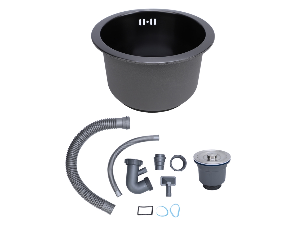 Fregadero Mini Redondo Acero Inoxidable 304 Para Cocina Con Colador 28cm Negro Nano