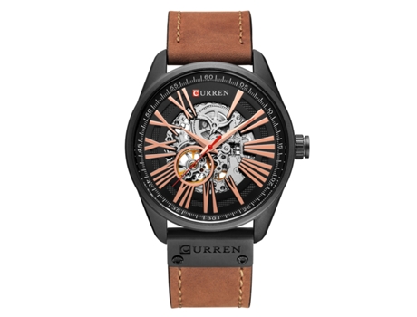 Reloj automático para hombre, correa de cuero, esfera esqueleto, resistente al agua y a los arañazos, elegante reloj para hombre, carcasa negramarr...