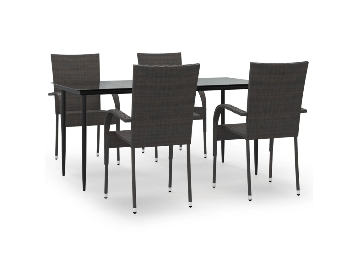 Juego de comedor de jardín de mimbre de 5 piezas, marrón, EXCLUSIVO DE MAISON