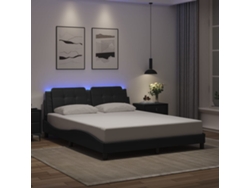 Estructura De Cama Con Luces Led Cuero Pe Negro 160x200 Cm