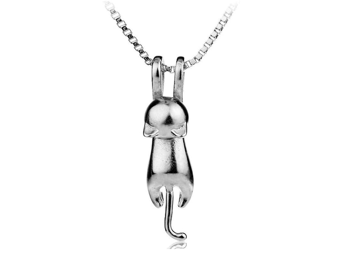 Colgante De Gato Bonito 3d Linjou Plata 925 Collar 45cm Para Mujer