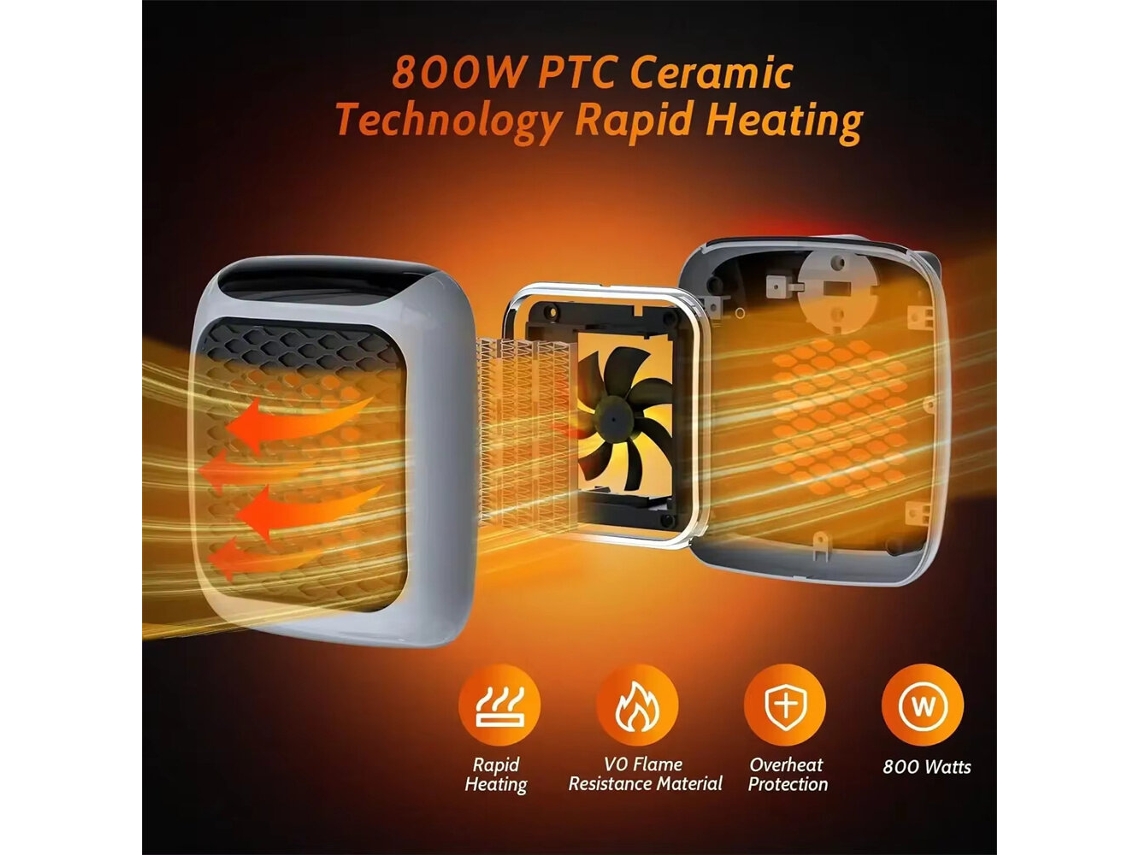 Calefactor eléctrico de pared de 800 W con control remoto, calefacción de cerámica, pantalla LED, temporizador de 12 horas y termostato ajustable Mdug
