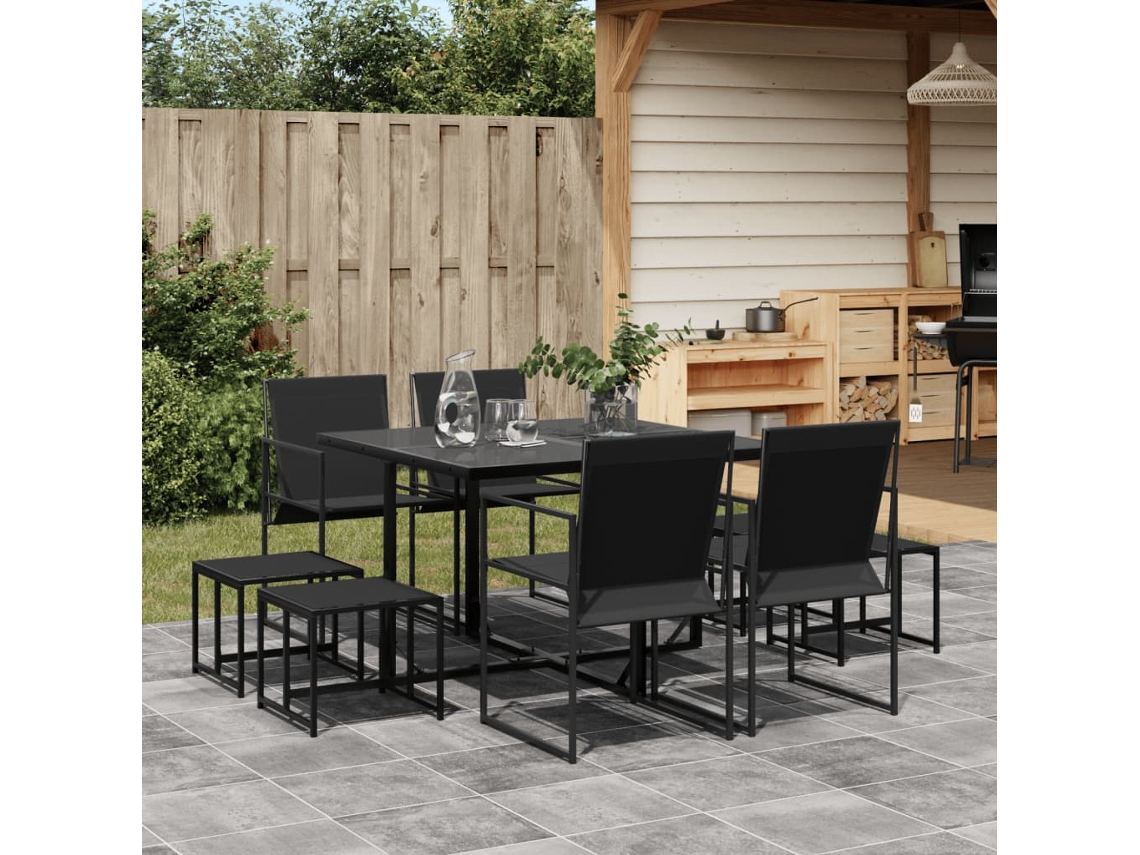 9 Piezas Conjunto De Jantar Para Jardim Textilene Preto Dkd Home Decor