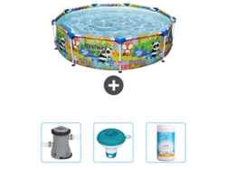 Piscina BESTWAY Round Steel Pro - 274 x 66 cm - Animal print - Incluida Bomba - flotador de cloro - Cloro