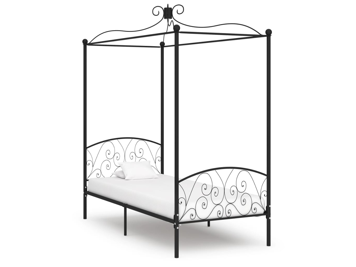 Estructura De Cama Con Dosel Sin Colchón Metal Negro 90x200 Cm
