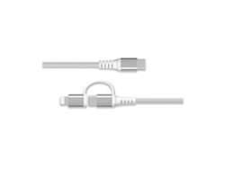 Cable USB-C/Lightning MFi a USB-C 2 en 1 reforzado Force Power, 3 A, PD 60 W, 4 pies, blanco