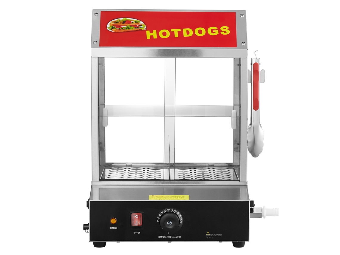 Vaporera comercial para perritos calientes Succebuy, calentador eléctrico de panecillos de 2 niveles, puertas corredizas de 27 l