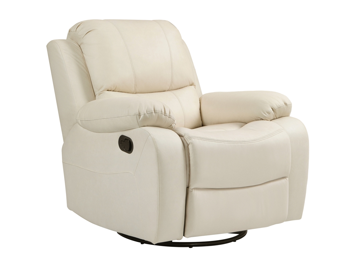 Sillón reclinable con reposapiés ajustable, giratorio, capacidad de 150 kg, acero, 93x100x98 cm, color crema.