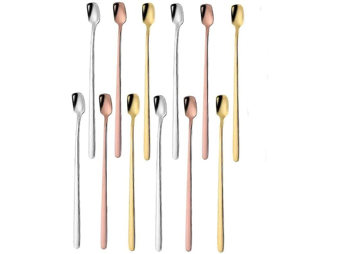 12 Colheres Longas De Aço Inoxidável Para Sobremesas, Frutas, Café, Chá E Bebidas, Fácil Limpeza
