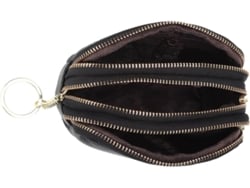 Monedero De Piel De Vacuno, Monedero Con Cremallera, Tamaño Mini, Negro, Para Mujer.