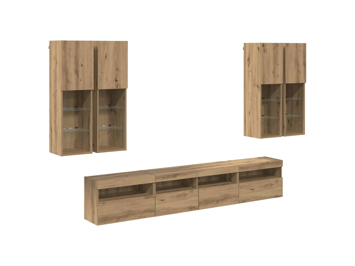 Maison Exclusive - Conjunto De Mueble De Tv En La Pared Con Luces Led 7 Pcs
