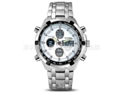 Reloj De Hombre (plateado Y Blanco) De Metal Con Doble Movimiento, Pantalla Electrónica Y Multifuncional, Estilo Casual Y Moderno.