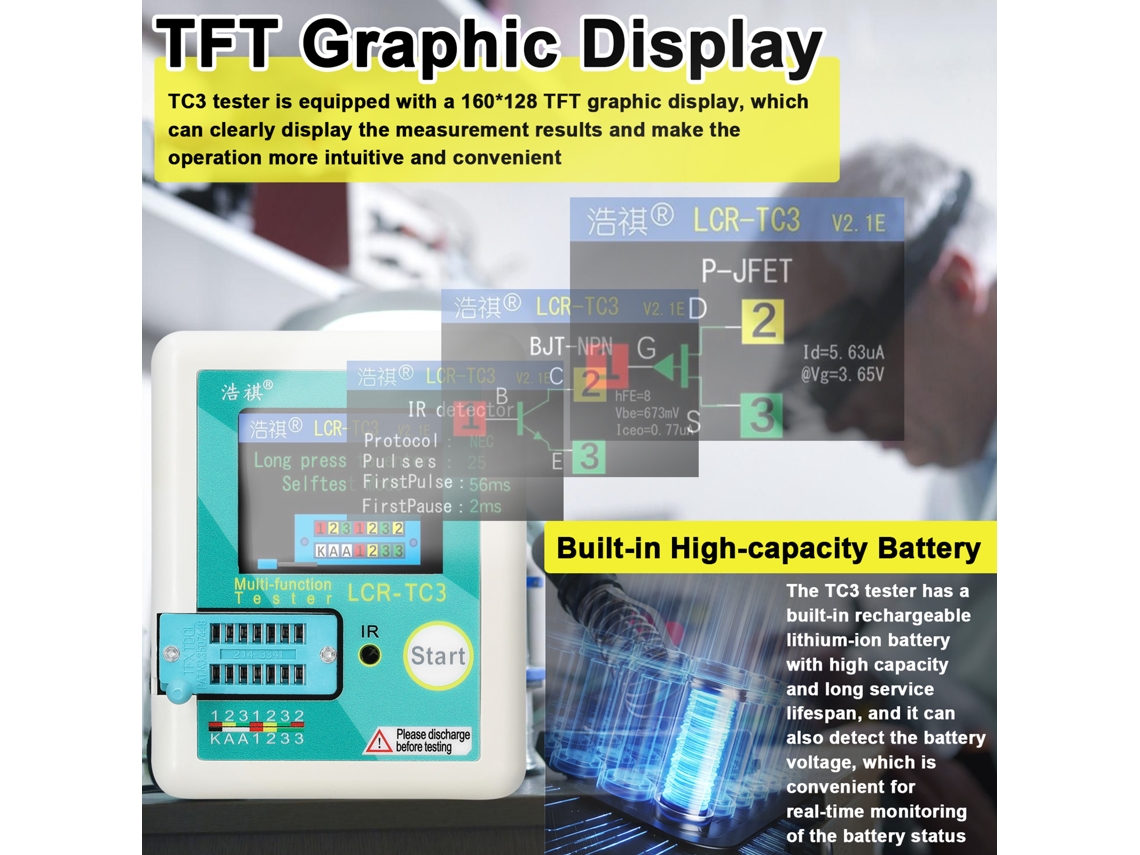 Tester Multifuncional de Transistor Diodo Zener com Display TFT 160x128 Auto Calibração S/MARCA