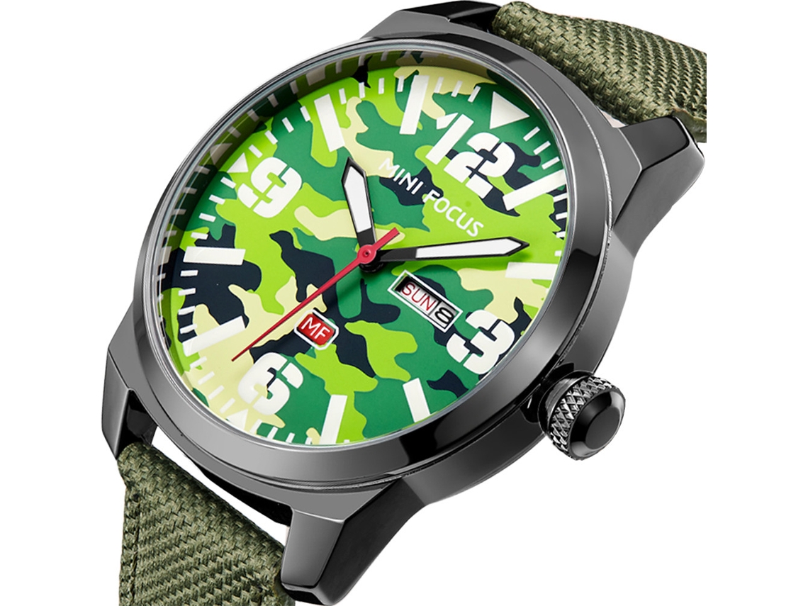 Reloj De Pulsera Para Hombre Deportivo Camuflaje Verde Resistente Al Agua De Cuarzo Mini Focus