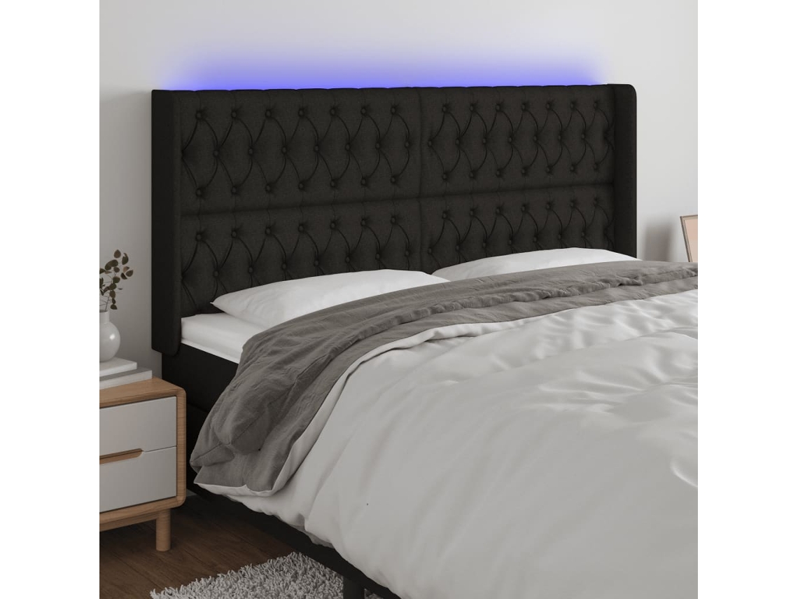 Cabecero Con Led De Tela Negro 203x16x118/128 Cm