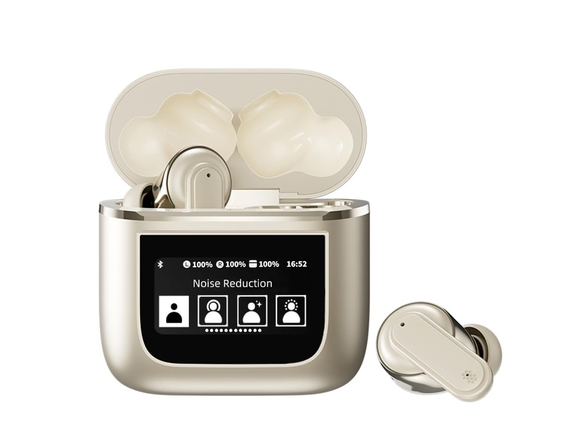 Auriculares Inalámbricos Pantalla Inteligente Reducción de Ruido Calidad Alta Fidelidad YEMAESRE Bluetooth con Cancelación de Ruido Beige