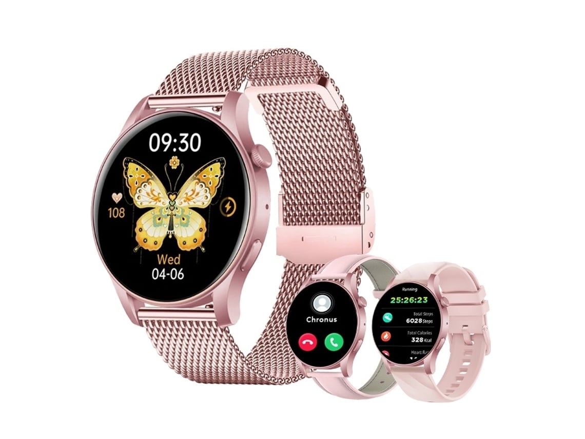 Reloj inteligente de fitness para mujer con pantalla táctil de 1,43 pulgadas y canales de monitorización de la frecuencia cardíaca.