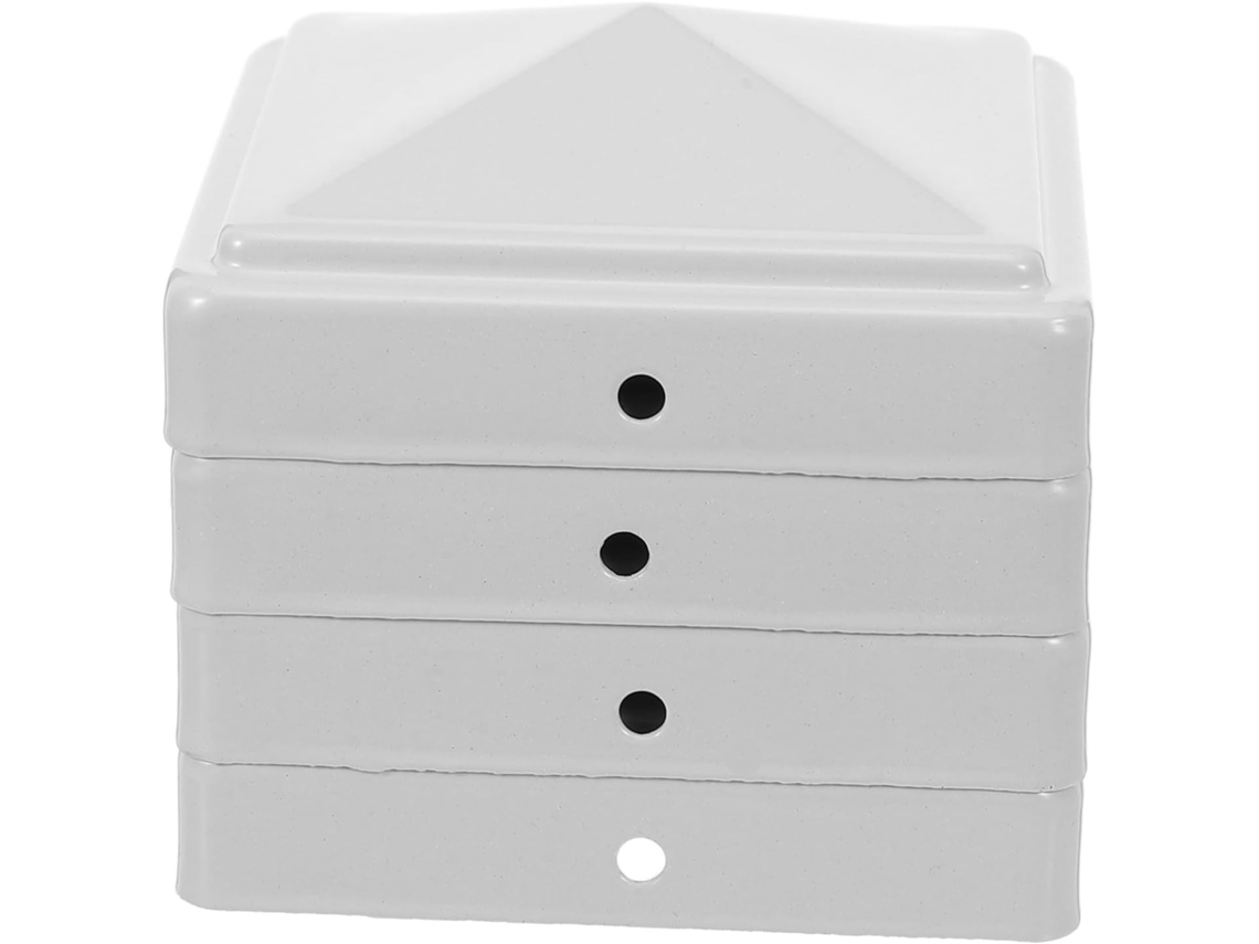 Juego De 4 Tapas Puntiagudas Para Postes De Cerca De 80x80 Mm En Hojalata Blanca Mate, Resistentes A