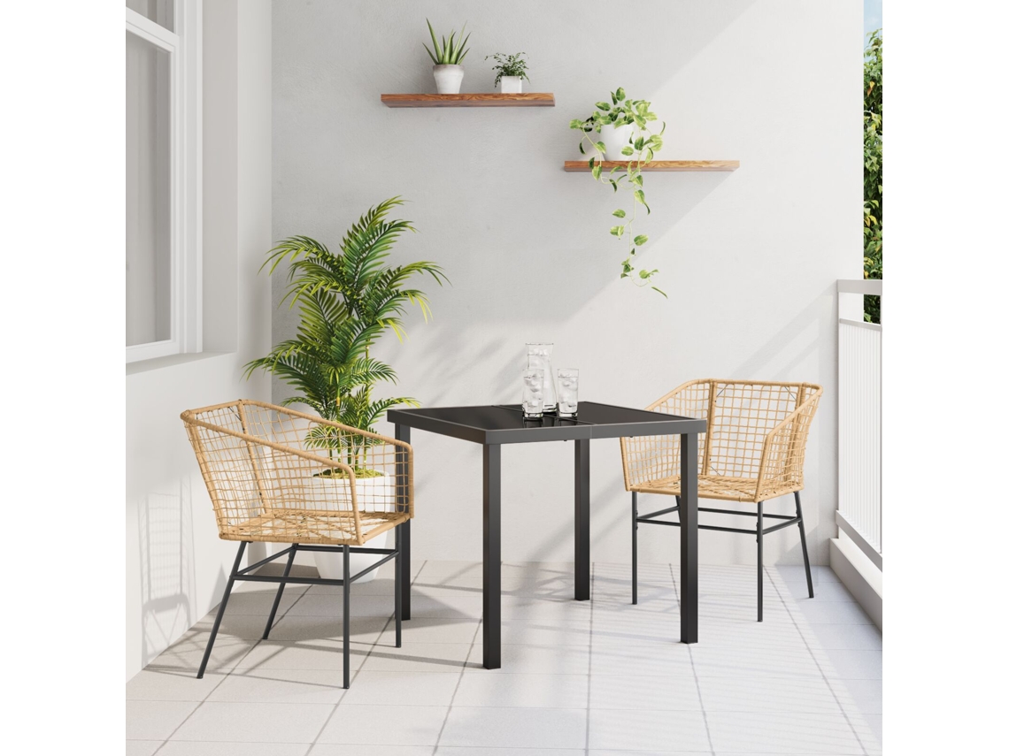 Juego de comedor de jardín de 3 piezas de mimbre marrón Pe Lovely Home