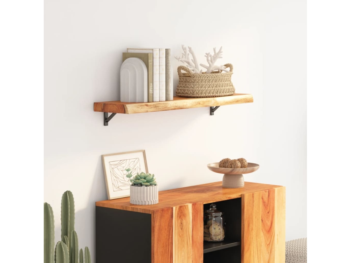 Estante Pared Rectangular Madera Acacia Borde Vivo 80x30x3,8 Cm