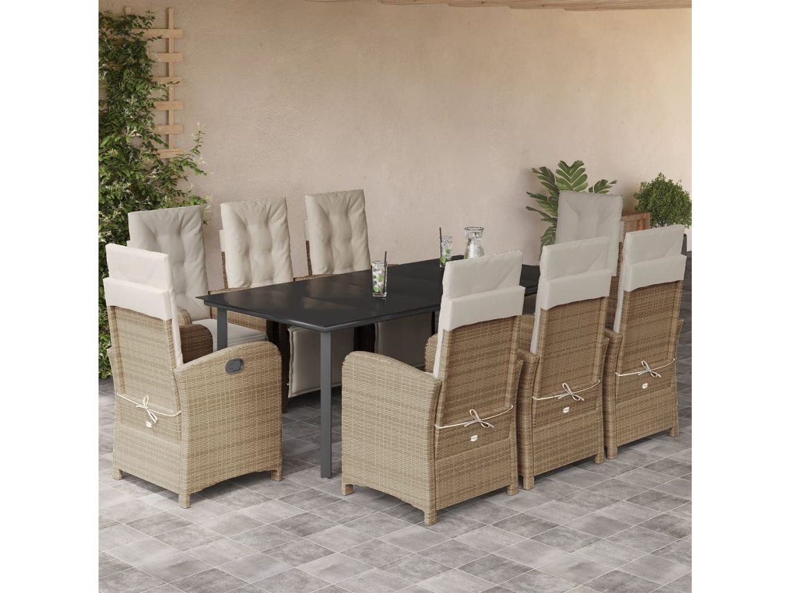 Juego de comedor de jardín de 9 piezas con cojines de mimbre beige de DKD Home Decor
