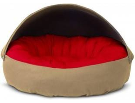 Cama Redonda para Perros y Gatos GAUTY Tela de sarga (Roja y Beige - 57 cm)
