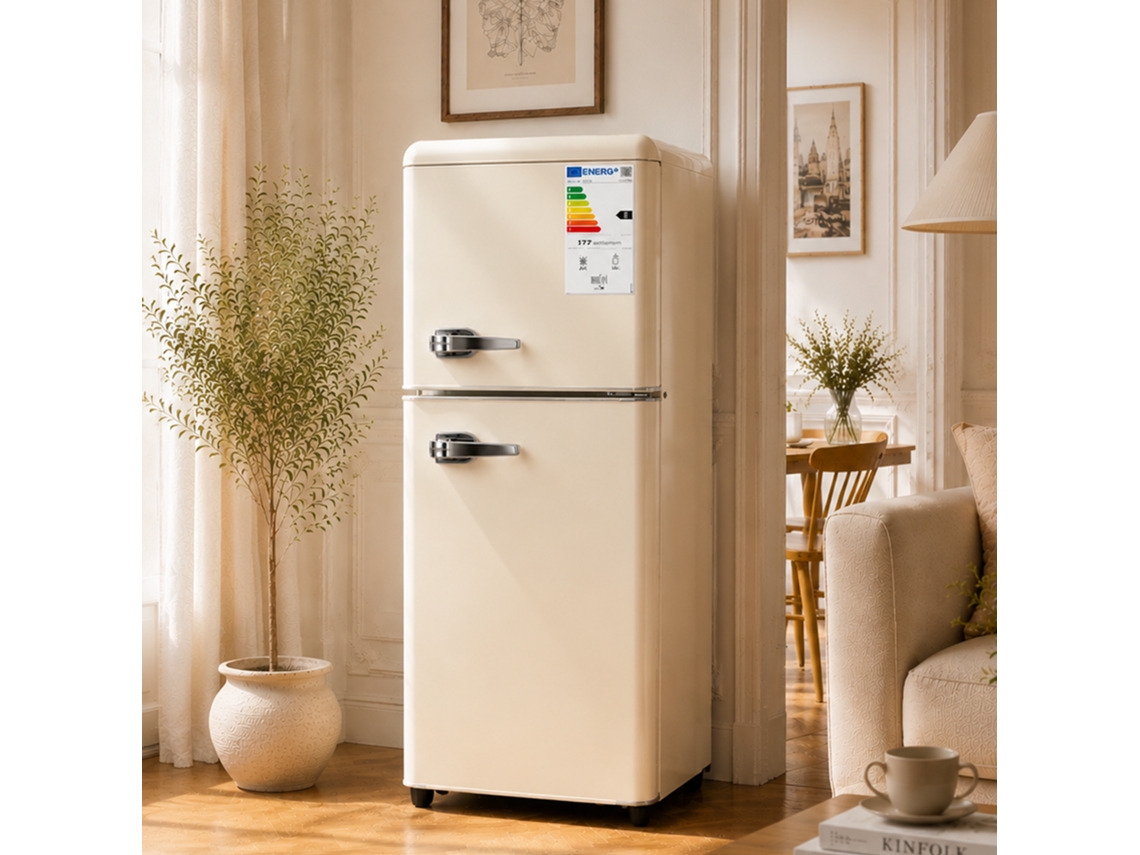 Refrigerador De Dos Puertas 112l 72l+40l Control De Eficiencia De 7 Niveles Color Crema Led