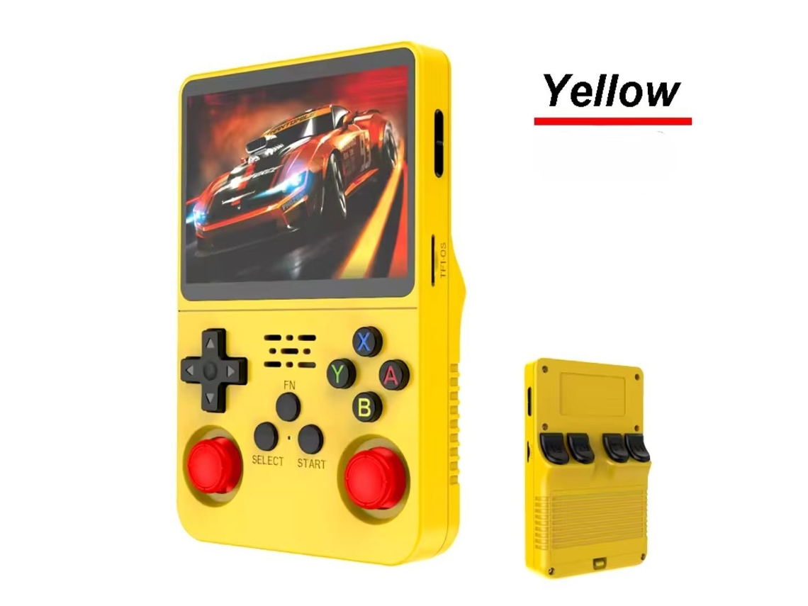 Consola de juegos Fwinl K36, sistema Linux portátil de código abierto, arcade retro, nostálgico, consola de juegos portátil con joystick amarillo, 128 GB